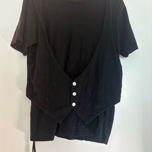 Ksubi Black Short Sleeve Top with Button Detail